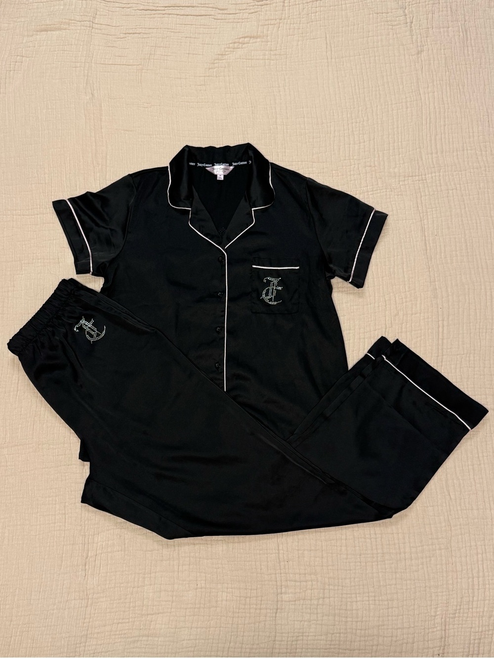 Juicy Couture Black Pajama Set with Pink Piping